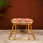 Rust Tribal Pattern Jute Cotton Metallic Stool with Gold Base