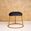 Black Upholstered Round Metallic Stool with Gold Finish Base