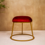 Red Upholstered Round Metallic Stool with Gold Finish Base