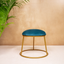 Turquoise Upholstered Round Metallic Stool with Gold Finish Base