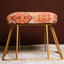 Rust Geometric Pattern Jute Cotton Metallic Stool with Gold Base