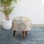 Embroidered Upholstred Yellow Tree Wooden Stool