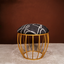 Black Abstract Printed Fabric Metallic Stool with Gold Cage-Style Base