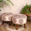 Printed Upholstred Mongolian Wooden Stool Set of 2