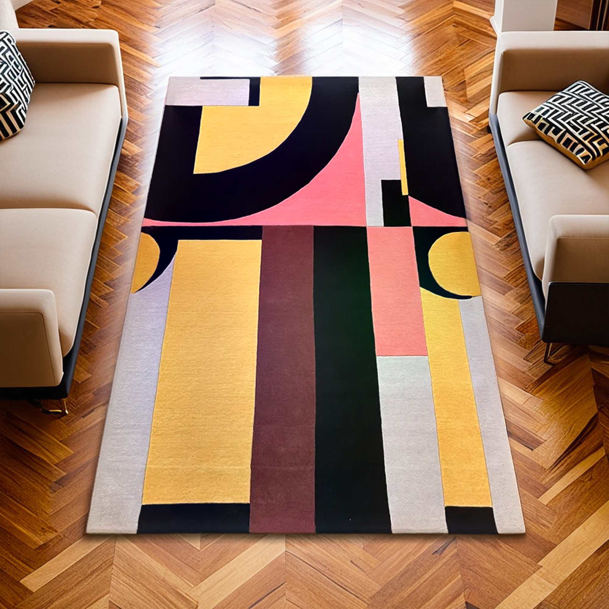 Modern Abstract Geometric Woollen Area Rug – Bold Hand-Tufted Artistic ...
