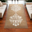 Elegant hand-tufted beige & silver damask wool rug for living room