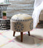 Embroidered Upholstred Yellow Tree Wooden Stool