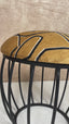 Yellow Abstract Pattern Metallic Stool with Cage-Style Black Base