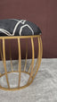 Black Abstract Printed Fabric Metallic Stool with Gold Cage-Style Base