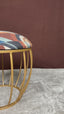 Abstract Geometric Printed Suede Fabric Metallic Stool with Gold Cage-Style Base