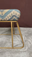 Chevron Pattern Jute Cotton Metallic Stool with Gold Base