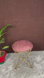 Floral Printed Suede Fabric Cross Metallic Stool